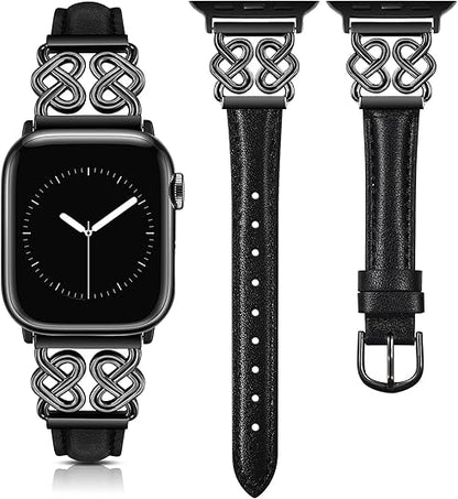 TOYOUTHS Leather Band Compatible with Apple Watch Bands Women 38/40/41/42/44/45/46/49mm Dressy Slim Leather Strap with Designer Heart Knot Buckle for iWatch Series 10/9/Ultra/SE/8/7/6/5/SE/4/3/2/1