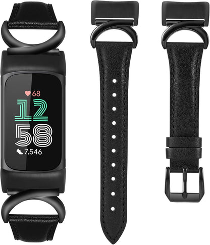 TOYOUTHS Compatible with Fitbit Charge 5 Bands/Charge 6 Bands Women Dressy Slim Leather Strap with C-Shape Metal Buckle Wristbands Bracelet Replacement for Fitbit Charge 6 Wrist Band Femme