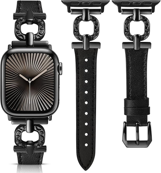 TOYOUTHS Leather Band Compatible with Apple Watch Strap Women 49/46/45/44/42/41/40/38mm Fancy Vintage Scrollwork Oval Metal Buckle Leather Strap for iWatch Band Series 10 9 8 7 6 5 4 3 2 1 SE Ultra