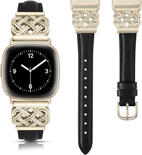 TOYOUTHS Leather Band Compatible with Fitbit Versa 4/Versa 3/Fitbit Sense 2/Sense Band Women, Slim Thin Dressy Designer Premium Leather Strap with Interlock Buckle for Versa 3 4 Sense 2 Smartwatch