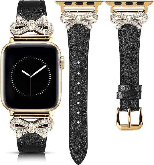 TOYOUTHS Bow Leather Band Compatible with Apple Watch Band 38mm 40mm 41mm 42mm 44mm 45mm 49mm Women, Top Grain Leather Strap Thin Slim Dressy Band for iWatch Ultra SE Series 9 8 7 6 5 4 3 2 1