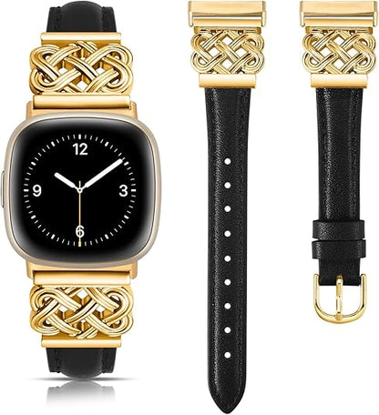 TOYOUTHS Leather Band Compatible with Fitbit Versa 4/Versa 3/Fitbit Sense 2/Sense Band Women, Slim Thin Dressy Designer Premium Leather Strap with Interlock Buckle for Versa 3 4 Sense 2 Smartwatch