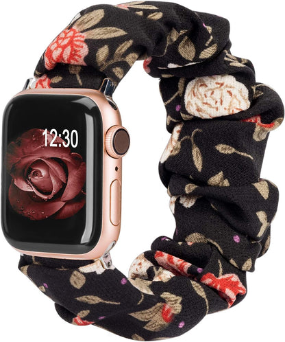 TOYOUTHS Compatible with Apple Watch Band Scrunchie 38mm 40mm 41mm Women Elastic Strap Soft Cloth Fabric Pattern Holiday Themed Gift Bracelet for iWatch Series SE 9 8 7 6 5 4 3 2 1