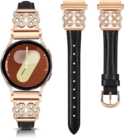 TOYOUTHS Leather Band Compatible with Samsung Galaxy Watch 7/6/5/4/Active 2 40mm 44mm Band Women, 20mm Dressy Slim Leather Strap with Celtic Heart-Shaped Knot Buckle for Watch 6 Classic/Watch FE