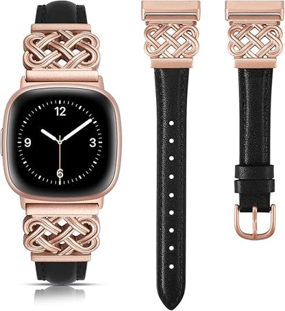 TOYOUTHS Leather Band Compatible with Fitbit Versa 4/Versa 3/Fitbit Sense 2/Sense Band Women, Slim Thin Dressy Designer Premium Leather Strap with Interlock Buckle for Versa 3 4 Sense 2 Smartwatch