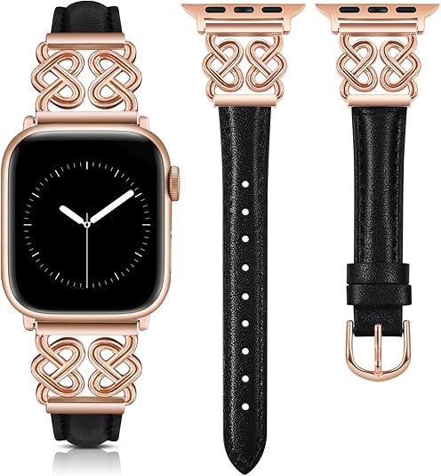 TOYOUTHS Leather Band Compatible with Apple Watch Bands Women 38/40/41/42/44/45/46/49mm Dressy Slim Leather Strap with Designer Heart Knot Buckle for iWatch Series 10/9/Ultra/SE/8/7/6/5/SE/4/3/2/1