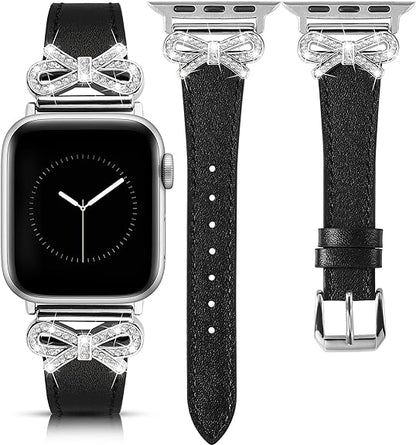 TOYOUTHS Bow Leather Band Compatible with Apple Watch Band 38mm 40mm 41mm 42mm 44mm 45mm 49mm Women, Top Grain Leather Strap Thin Slim Dressy Band for iWatch Ultra SE Series 9 8 7 6 5 4 3 2 1