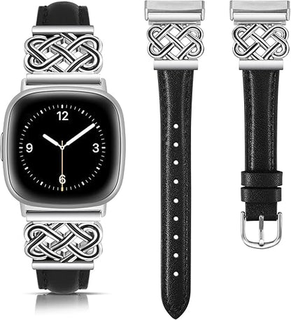 TOYOUTHS Leather Band Compatible with Fitbit Versa 4/Versa 3/Fitbit Sense 2/Sense Band Women, Slim Thin Dressy Designer Premium Leather Strap with Interlock Buckle for Versa 3 4 Sense 2 Smartwatch