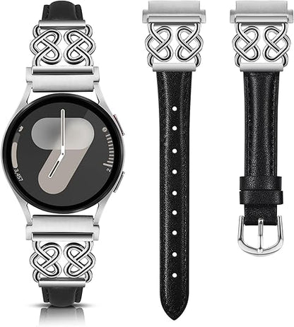 TOYOUTHS Leather Band Compatible with Samsung Galaxy Watch 7/6/5/4/Active 2 40mm 44mm Band Women, 20mm Dressy Slim Leather Strap with Celtic Heart-Shaped Knot Buckle for Watch 6 Classic/Watch FE