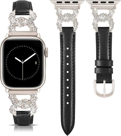 TOYOUTHS Leather Band Compatible with Apple Watch Bands for Women 38/40/41/42/44/45/49mm Ultra Dressy Designer Diamond Interlock Buckle Thin Leather Strap for iWatch Band SE Series 9/8/7/6/5/4/3/2/1