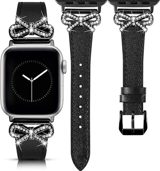 TOYOUTHS Bow Leather Band Compatible with Apple Watch Band 38mm 40mm 41mm 42mm 44mm 45mm 49mm Women, Top Grain Leather Strap Thin Slim Dressy Band for iWatch Ultra SE Series 9 8 7 6 5 4 3 2 1