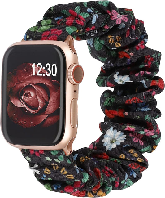 TOYOUTHS Compatible with Apple Watch Band Scrunchie 38mm 40mm 41mm Women Elastic Strap Soft Cloth Fabric Pattern Holiday Themed Gift Bracelet for iWatch Series SE 9 8 7 6 5 4 3 2 1