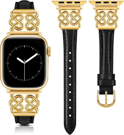 TOYOUTHS Leather Band Compatible with Apple Watch Bands Women 38/40/41/42/44/45/46/49mm Dressy Slim Leather Strap with Designer Heart Knot Buckle for iWatch Series 10/9/Ultra/SE/8/7/6/5/SE/4/3/2/1