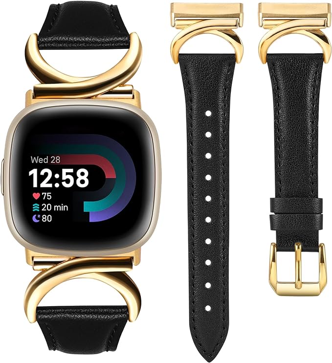 TOYOUTHS Compatible with Fitbit Sense/Sense 2/Versa 3/Versa 4 Bands for Women Girls Leather Strap Slim Dressy Bracelet with C-Shape Metal Buckle Replacement Bands for Fitbit Versa 4 Femme Accessories