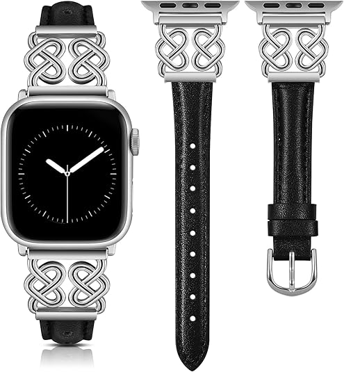 TOYOUTHS Leather Band Compatible with Apple Watch Bands Women 38/40/41/42/44/45/46/49mm Dressy Slim Leather Strap with Designer Heart Knot Buckle for iWatch Series 10/9/Ultra/SE/8/7/6/5/SE/4/3/2/1
