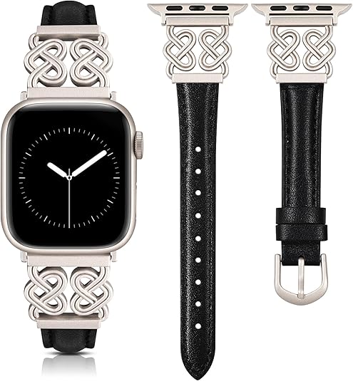 TOYOUTHS Leather Band Compatible with Apple Watch Bands Women 38/40/41/42/44/45/46/49mm Dressy Slim Leather Strap with Designer Heart Knot Buckle for iWatch Series 10/9/Ultra/SE/8/7/6/5/SE/4/3/2/1