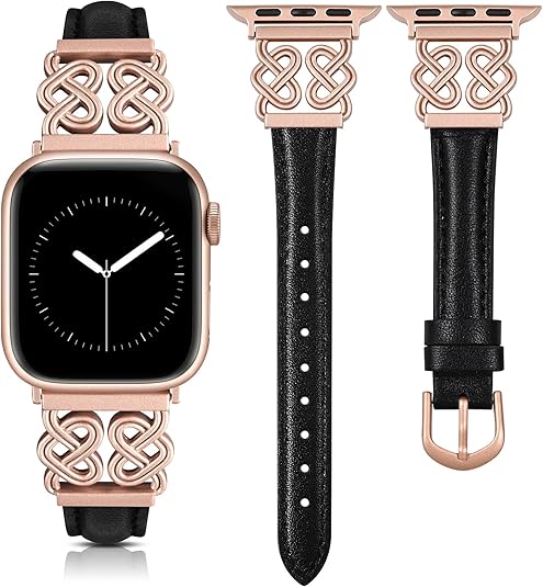 TOYOUTHS Leather Band Compatible with Apple Watch Bands Women 38/40/41/42/44/45/46/49mm Dressy Slim Leather Strap with Designer Heart Knot Buckle for iWatch Series 10/9/Ultra/SE/8/7/6/5/SE/4/3/2/1