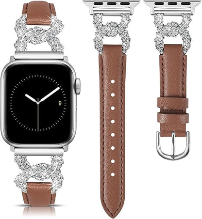 TOYOUTHS Leather Band Compatible with Apple Watch Bands for Women 38/40/41/42/44/45/49mm Ultra Dressy Designer Diamond Interlock Buckle Thin Leather Strap for iWatch Band SE Series 9/8/7/6/5/4/3/2/1