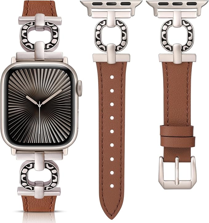 TOYOUTHS Leather Band Compatible with Apple Watch Strap Women 49/46/45/44/42/41/40/38mm Fancy Vintage Scrollwork Oval Metal Buckle Leather Strap for iWatch Band Series 10 9 8 7 6 5 4 3 2 1 SE Ultra