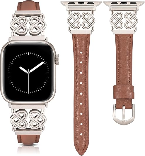 TOYOUTHS Leather Band Compatible with Apple Watch Bands Women 38/40/41/42/44/45/46/49mm Dressy Slim Leather Strap with Designer Heart Knot Buckle for iWatch Series 10/9/Ultra/SE/8/7/6/5/SE/4/3/2/1