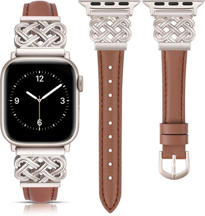 TOYOUTHS Leather Band Compatible with Apple Watch Bands 38/40/41/42/44/45/49mm Women, Slim Leather Strap with Designer Dressy Interlock Buckle for iWatch Series 9/8/7/6/5/SE/4/3/2/1 Ultra/Ultra 2