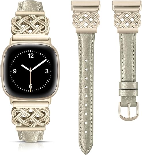 TOYOUTHS Leather Band Compatible with Fitbit Versa 4/Versa 3/Fitbit Sense 2/Sense Band Women, Slim Thin Dressy Designer Premium Leather Strap with Interlock Buckle for Versa 3 4 Sense 2 Smartwatch