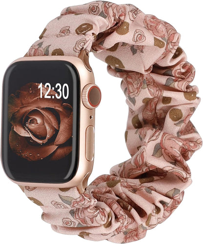 TOYOUTHS Compatible with Apple Watch Band Scrunchie 38mm 40mm 41mm Women Elastic Strap Soft Cloth Fabric Pattern Holiday Themed Gift Bracelet for iWatch Series SE 9 8 7 6 5 4 3 2 1
