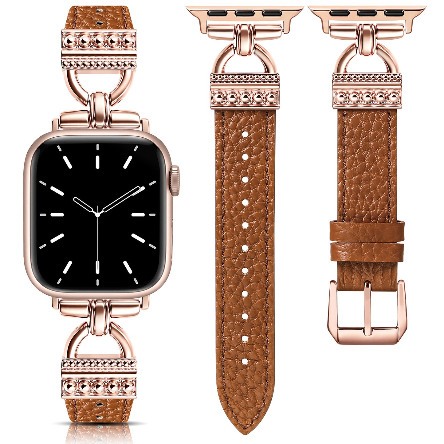 TOYOUTHS Compatible with Apple Watch Band Women Leather 49/46/45/44/42/41/40/38mm Dressy Thin Leather Strap Designer D-Shaped Metal Buckle Bracelet for iWatch Ultra/SE Series 10/9/8/7/6/5/4/3/2/1