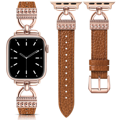 TOYOUTHS Compatible with Apple Watch Band Women Leather 49/46/45/44/42/41/40/38mm Dressy Thin Leather Strap Designer D-Shaped Metal Buckle Bracelet for iWatch Ultra/SE Series 10/9/8/7/6/5/4/3/2/1