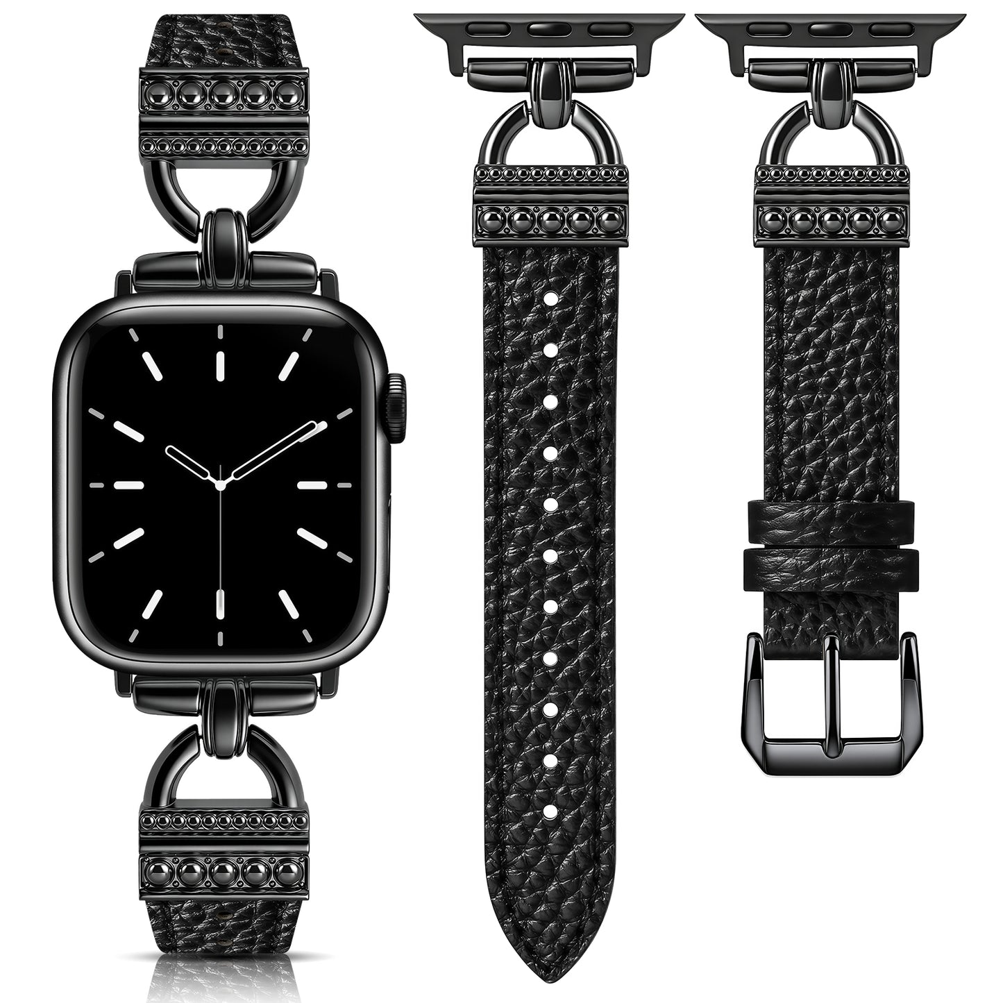 TOYOUTHS Compatible with Apple Watch Band Women Leather 49/46/45/44/42/41/40/38mm Dressy Thin Leather Strap Designer D-Shaped Metal Buckle Bracelet for iWatch Ultra/SE Series 10/9/8/7/6/5/4/3/2/1