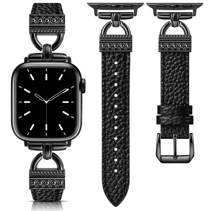 TOYOUTHS Compatible with Apple Watch Band Women Leather 49/46/45/44/42/41/40/38mm Dressy Thin Leather Strap Designer D-Shaped Metal Buckle Bracelet for iWatch Ultra/SE Series 10/9/8/7/6/5/4/3/2/1