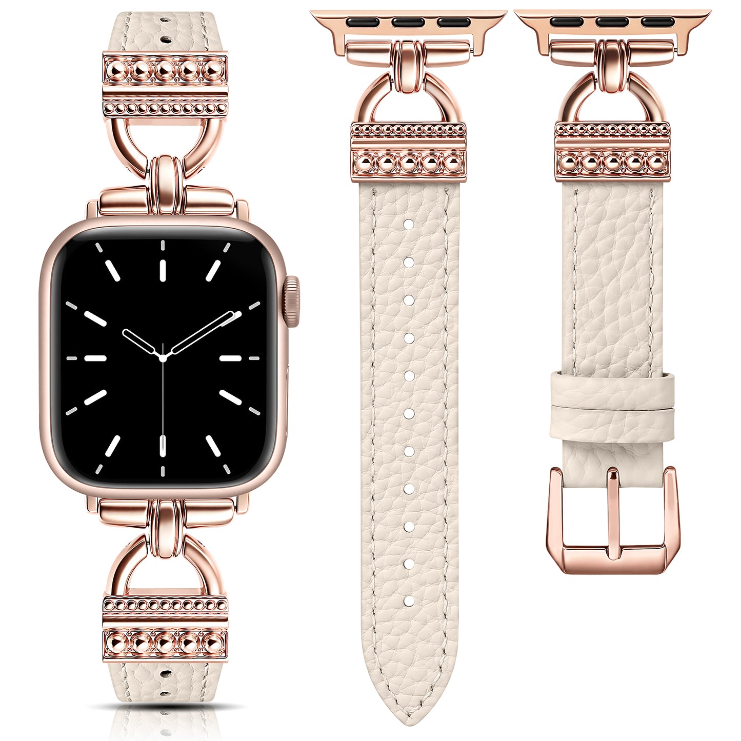 TOYOUTHS Compatible with Apple Watch Band Women Leather 49/46/45/44/42/41/40/38mm Dressy Thin Leather Strap Designer D-Shaped Metal Buckle Bracelet for iWatch Ultra/SE Series 10/9/8/7/6/5/4/3/2/1