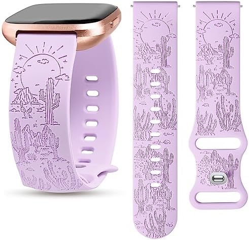 TOYOUTHS Compatible with Fitbit Versa 2/Versa Bands/Versa Lite Watch Band Women Men Soft Silicone Engraved Western Sun Cactus Dressy Sport Summer Strap Versa 2 Special Edition Wristband Accessories