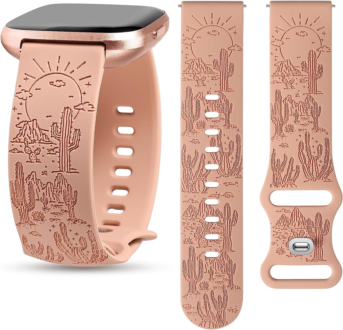TOYOUTHS Compatible with Fitbit Versa 2/Versa Bands/Versa Lite Watch Band Women Men Soft Silicone Engraved Western Sun Cactus Dressy Sport Summer Strap Versa 2 Special Edition Wristband Accessories