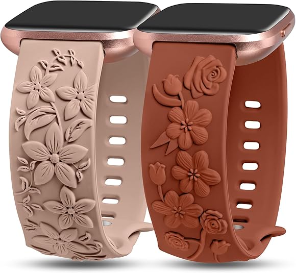 TOYOUTHS 2 Pack Compatible with Fitbit Versa 2/Versa Lite/Versa Watch Bands for Women Floral Engraved Soft Silicone Dressy Embossed Flower Strap Replacement Versa 2 Special Edition Bracelet Wristband