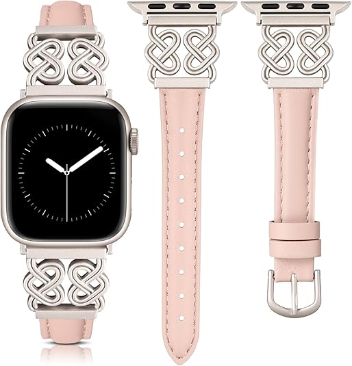 TOYOUTHS Leather Band Compatible with Apple Watch Bands Women 38/40/41/42/44/45/46/49mm Dressy Slim Leather Strap with Designer Heart Knot Buckle for iWatch Series 10/9/Ultra/SE/8/7/6/5/SE/4/3/2/1