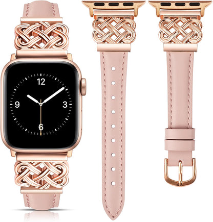 TOYOUTHS Leather Band Compatible with Apple Watch Bands 38/40/41/42/44/45/49mm Women, Slim Leather Strap with Designer Dressy Interlock Buckle for iWatch Series 9/8/7/6/5/SE/4/3/2/1 Ultra/Ultra 2