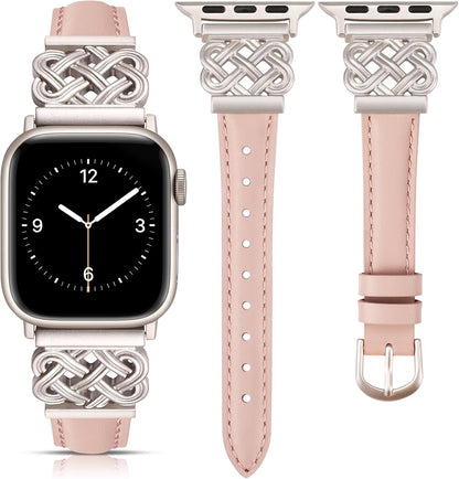 TOYOUTHS Leather Band Compatible with Apple Watch Bands 38/40/41/42/44/45/49mm Women, Slim Leather Strap with Designer Dressy Interlock Buckle for iWatch Series 9/8/7/6/5/SE/4/3/2/1 Ultra/Ultra 2