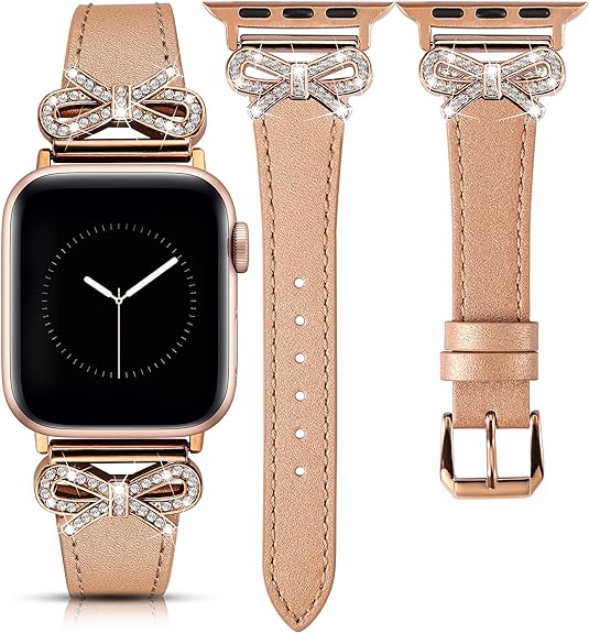 TOYOUTHS Bow Leather Band Compatible with Apple Watch Band 38mm 40mm 41mm 42mm 44mm 45mm 49mm Women, Top Grain Leather Strap Thin Slim Dressy Band for iWatch Ultra SE Series 9 8 7 6 5 4 3 2 1