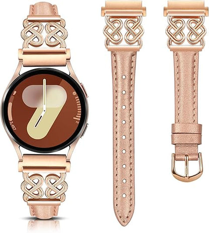 TOYOUTHS Leather Band Compatible with Samsung Galaxy Watch 7/6/5/4/Active 2 40mm 44mm Band Women, 20mm Dressy Slim Leather Strap with Celtic Heart-Shaped Knot Buckle for Watch 6 Classic/Watch FE