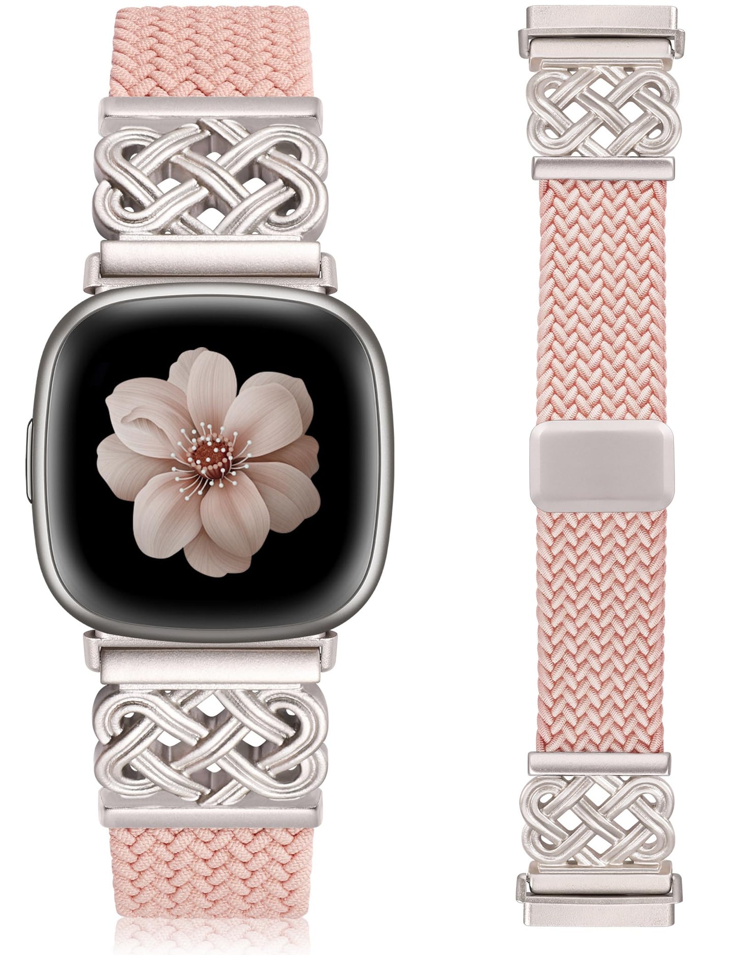 TOYOUTHS Braided Magnetic Band Compatible with Fitbit Versa 4 3/Fitbit Sense 2 1 Bands Women, Dressy Celtic Metal Stretchy Elastic Nylon Fabric Woven Strap for Versa 3 4 Sense 2 Smartwatch