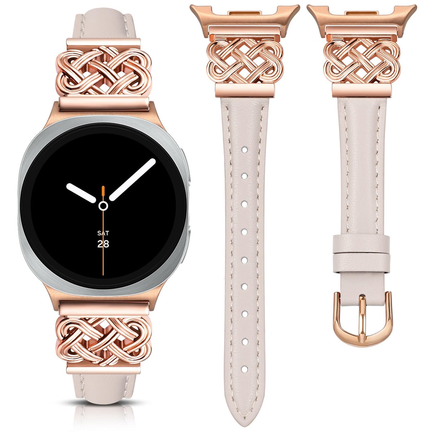 TOYOUTHS Celtic Knot Leather Band Compatible with Samsung Galaxy Watch 8 40mm 44mm/Watch 8 Classic 46mm Bands Women, No Gap One Click Slim Dressy Leather Strap with Designer Interlock Buckle