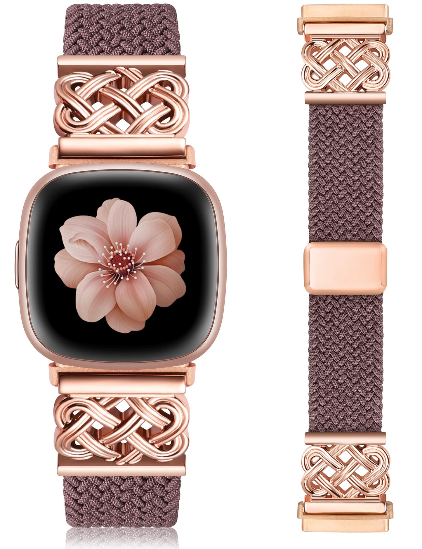 TOYOUTHS Braided Magnetic Band Compatible with Fitbit Versa 4 3/Fitbit Sense 2 1 Bands Women, Dressy Celtic Metal Stretchy Elastic Nylon Fabric Woven Strap for Versa 3 4 Sense 2 Smartwatch
