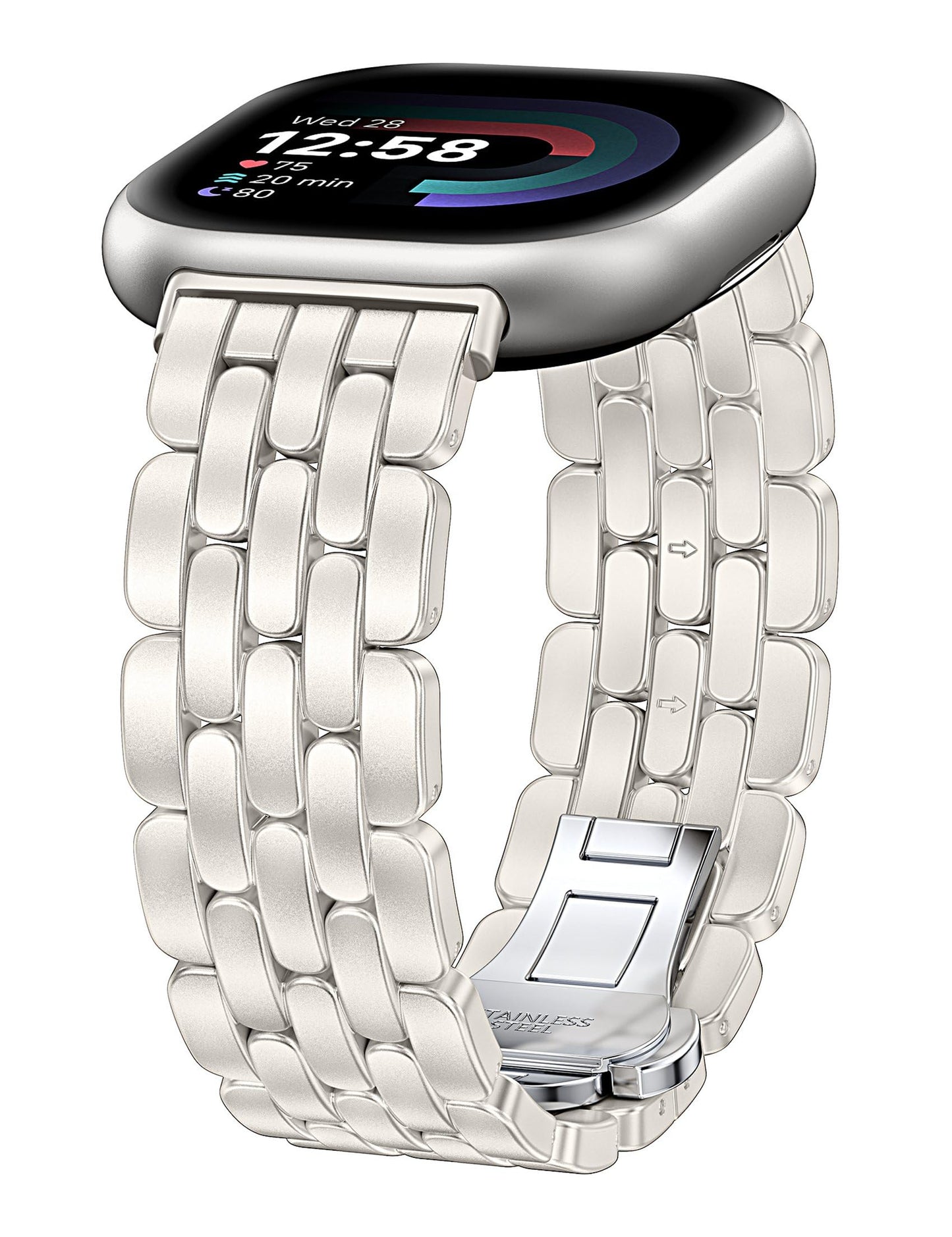 TOYOUTHS Designer Vintage Luxury Bracelet for Fitbit Versa 4/Versa 3/Sense 2/Sense Bands Women, Stainless Steel Dressy Elegant Noble Metal Strap for Versa 4 Smartwatch