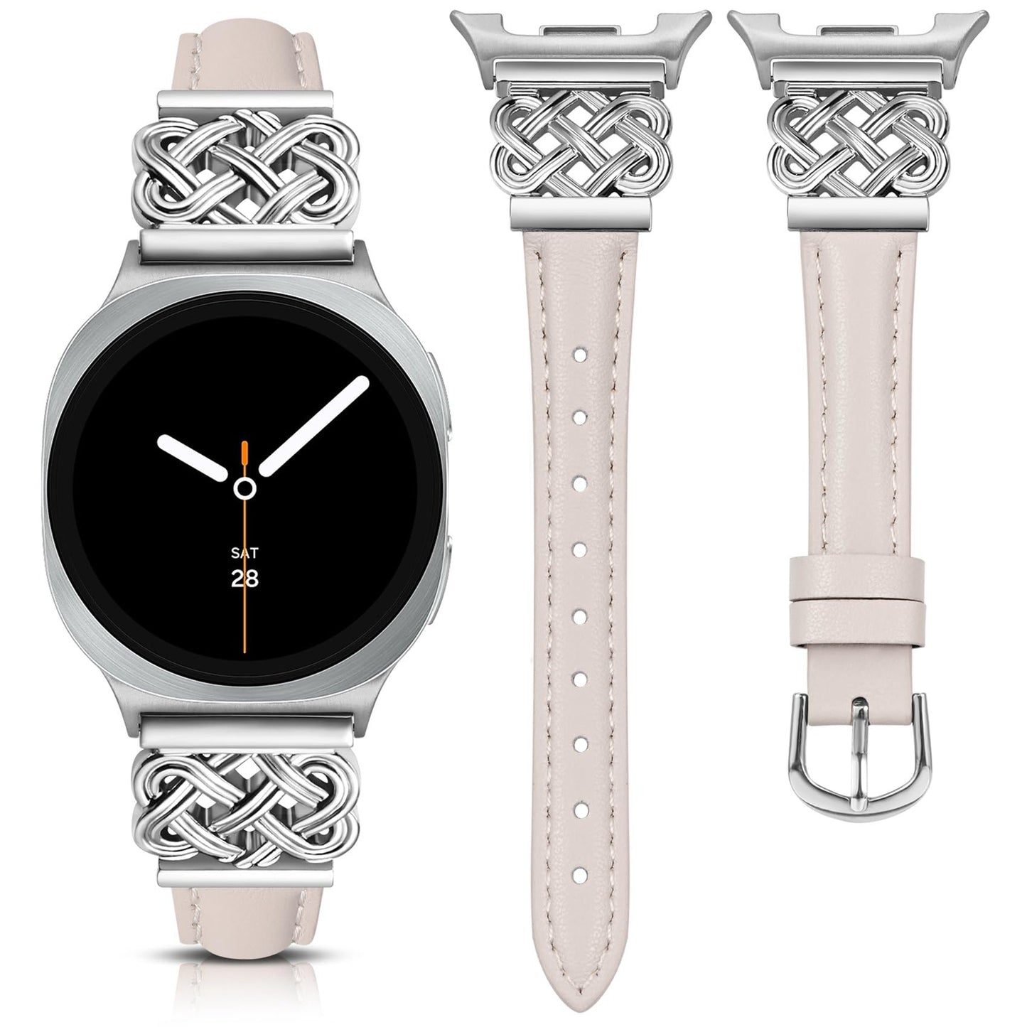 TOYOUTHS Celtic Knot Leather Band Compatible with Samsung Galaxy Watch 8 40mm 44mm/Watch 8 Classic 46mm Bands Women, No Gap One Click Slim Dressy Leather Strap with Designer Interlock Buckle