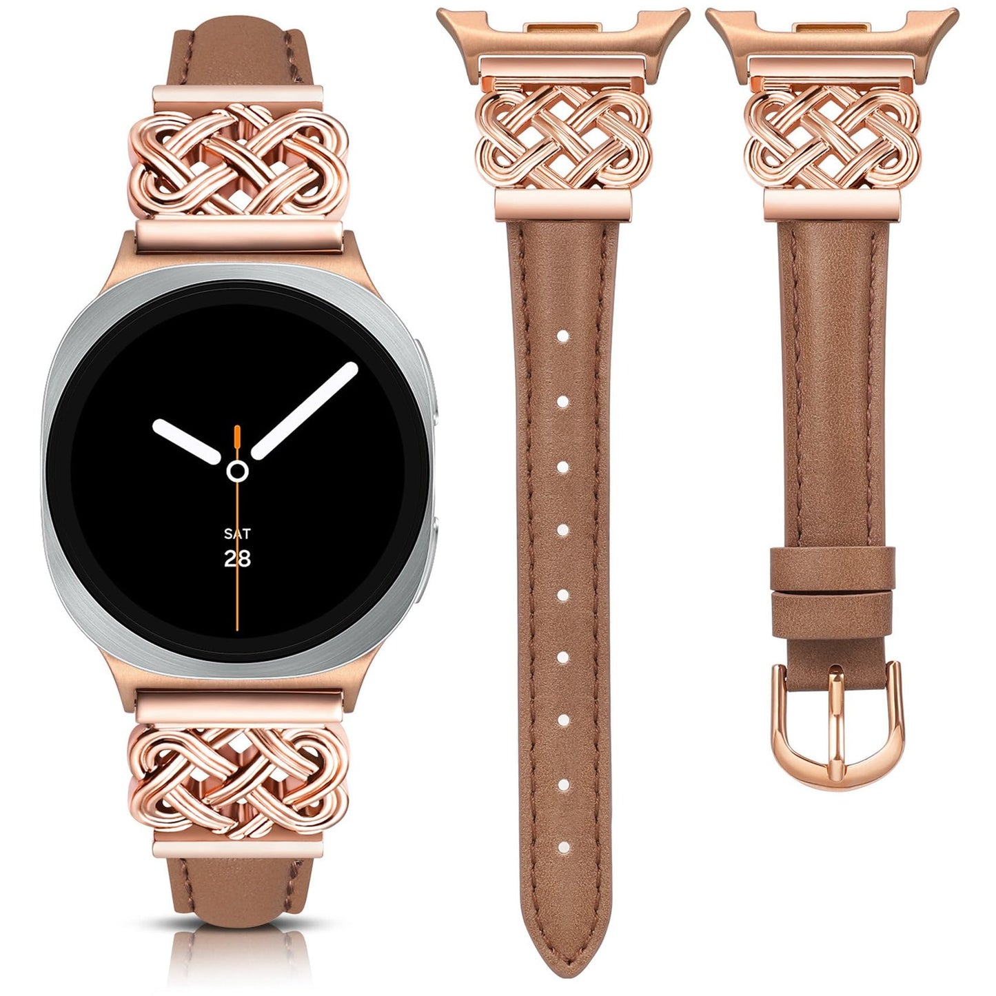 TOYOUTHS Celtic Knot Leather Band Compatible with Samsung Galaxy Watch 8 40mm 44mm/Watch 8 Classic 46mm Bands Women, No Gap One Click Slim Dressy Leather Strap with Designer Interlock Buckle