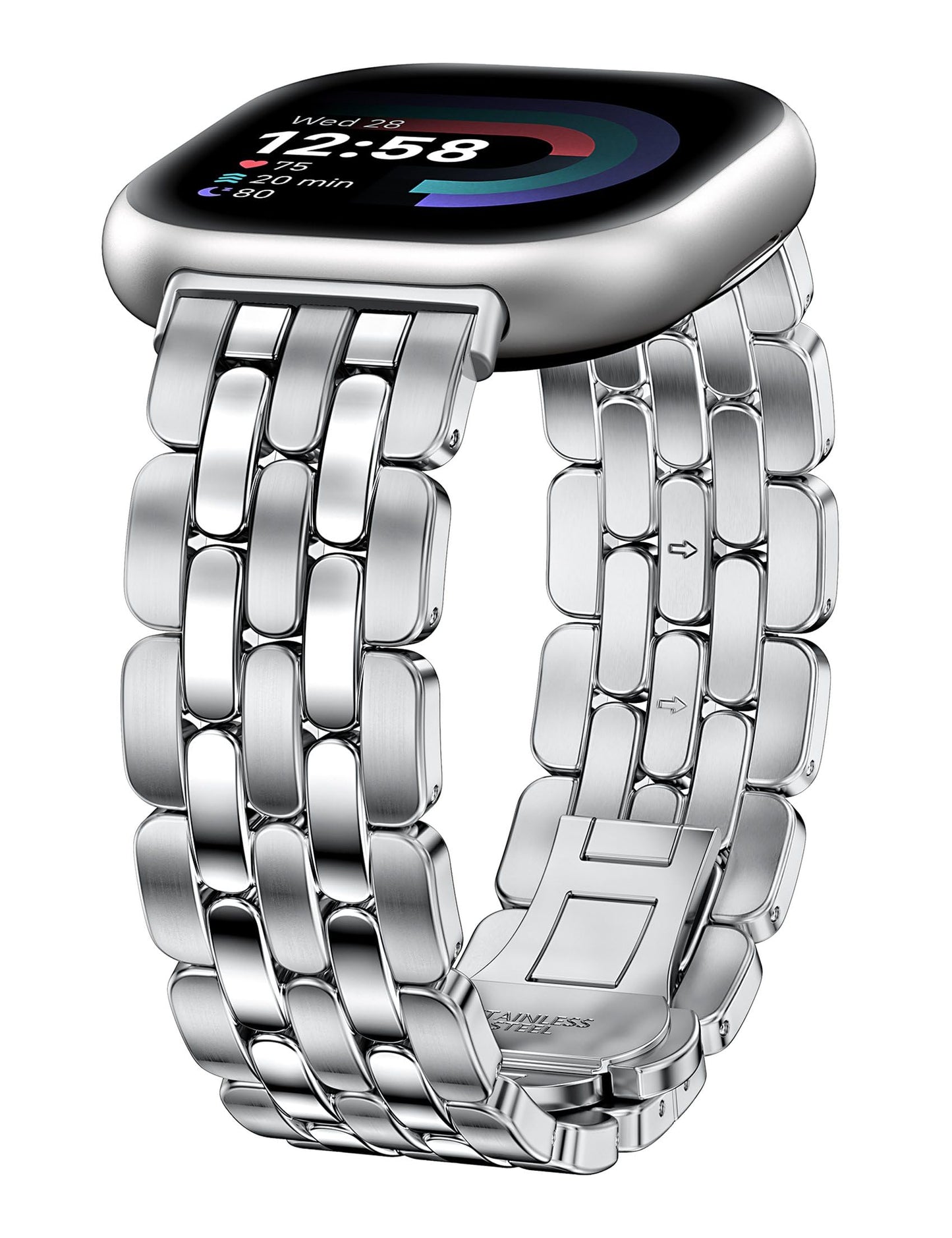 TOYOUTHS Designer Vintage Luxury Bracelet for Fitbit Versa 4/Versa 3/Sense 2/Sense Bands Women, Stainless Steel Dressy Elegant Noble Metal Strap for Versa 4 Smartwatch