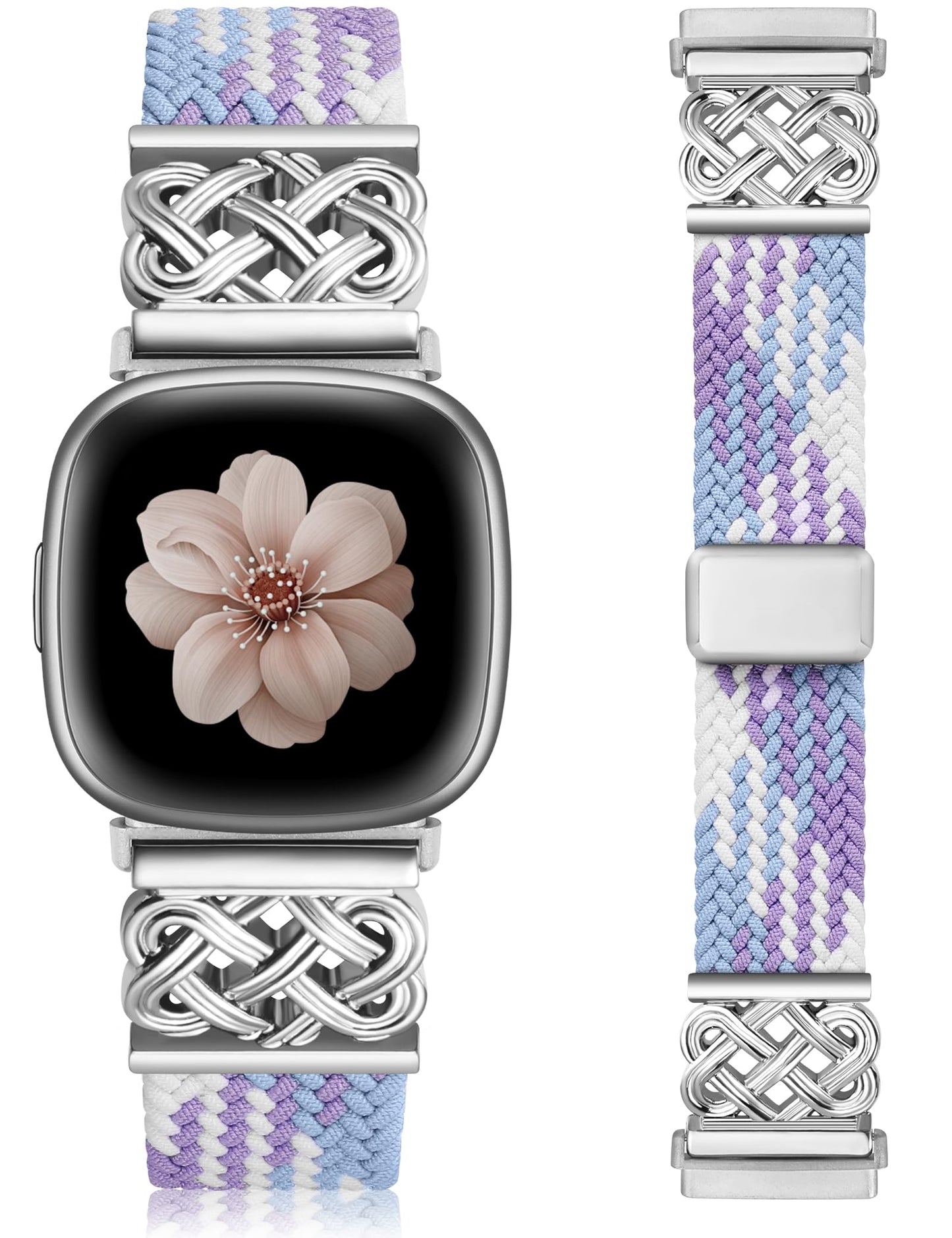 TOYOUTHS Braided Magnetic Band Compatible with Fitbit Versa 4 3/Fitbit Sense 2 1 Bands Women, Dressy Celtic Metal Stretchy Elastic Nylon Fabric Woven Strap for Versa 3 4 Sense 2 Smartwatch