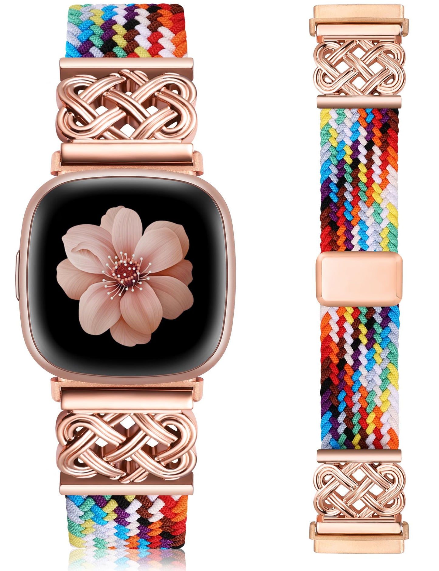 TOYOUTHS Braided Magnetic Band Compatible with Fitbit Versa 4 3/Fitbit Sense 2 1 Bands Women, Dressy Celtic Metal Stretchy Elastic Nylon Fabric Woven Strap for Versa 3 4 Sense 2 Smartwatch