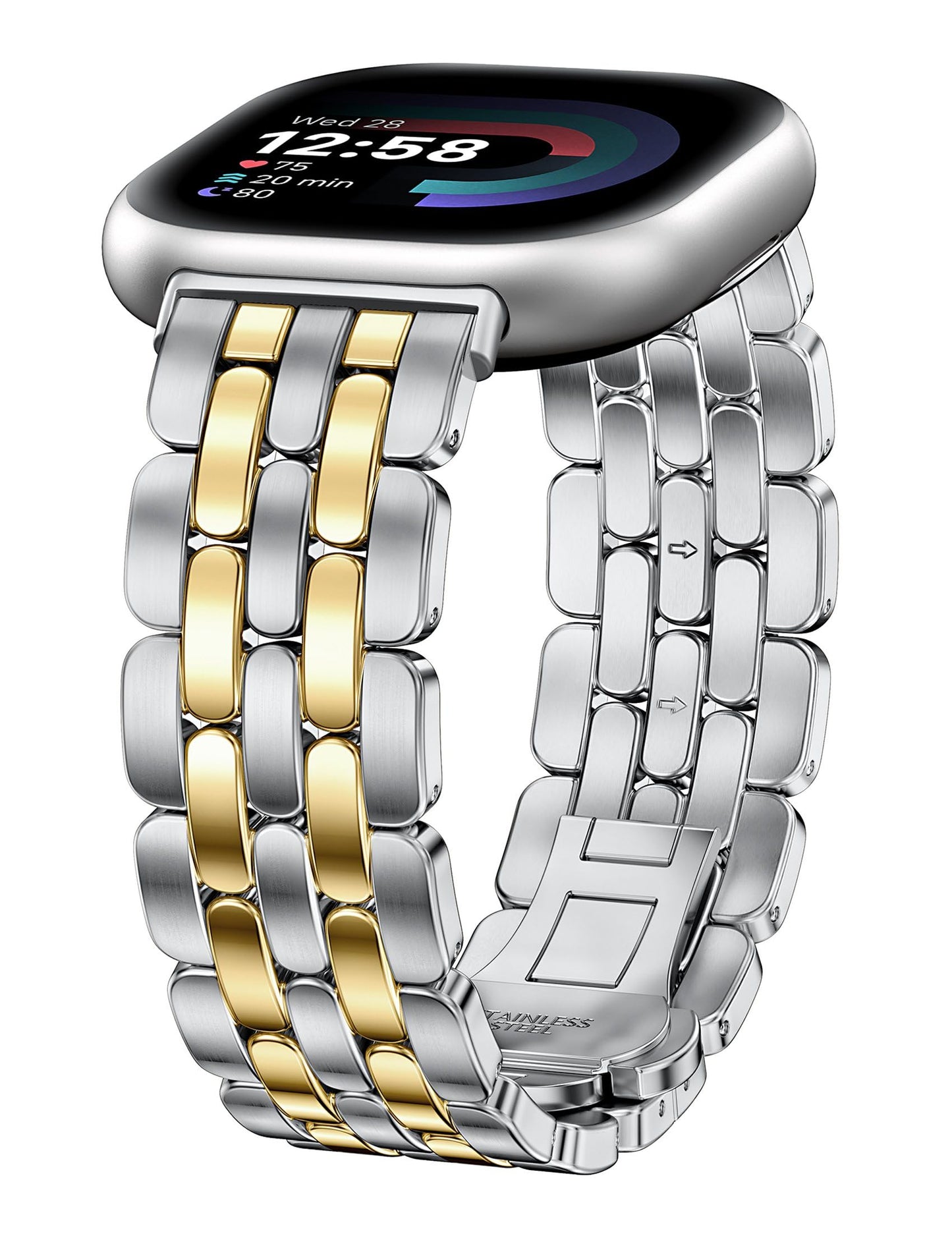 TOYOUTHS Designer Vintage Luxury Bracelet for Fitbit Versa 4/Versa 3/Sense 2/Sense Bands Women, Stainless Steel Dressy Elegant Noble Metal Strap for Versa 4 Smartwatch